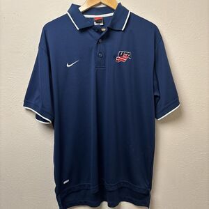 Nike Hockey Dri-Fit Polo Shirt Mens Large Team USA Navy Blue